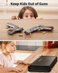 movgul Gun Safes, Biometric Pistol Safe with LCD Display of Temperature Humidity USB Port, Gun Safes 3 Ways Quick Access Fingerprint Handgun Safe for Nightstand Car