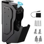 Gun Safe, Drop Down Biometric Handgun Safe Quick Access for Nightstand Wall Mounted Bedside Single Pistol Safe with Fingerprint, Keypad Lock and 2 Keys