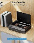 movgul Gun Safes, Biometric Pistol Safe with LCD Display of Temperature Humidity USB Port, Gun Safes 3 Ways Quick Access Fingerprint Handgun Safe for Nightstand Car
