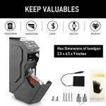 Gun Safe, Drop Down Biometric Handgun Safe Quick Access for Nightstand Wall Mounted Bedside Single Pistol Safe with Fingerprint, Keypad Lock and 2 Keys