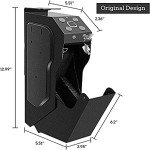 Gun Safe, Drop Down Biometric Handgun Safe Quick Access for Nightstand Wall Mounted Bedside Single Pistol Safe with Fingerprint, Keypad Lock and 2 Keys