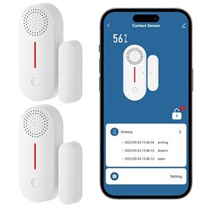 Erdiegle WiFi Door/Window Alarm Sensor with App 2.4Ghz(with Timer Arm and Disarm/Time Delay) Sound Adjustable Work with Alexa Google Assistant for Home Security Bussiness Burglar Alert (2)