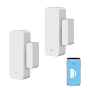 WiFi Door Sensor Window Detector: Smart Window Contact Sensor, Wireless Magnetic Door Open Detector with Free Notification Alerts, Compatible with Alexa Google Assistant (2-Pack)