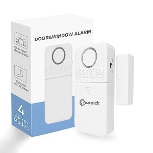 Easick Window Alarm with Function Display 130 dB Door/Window Sensor Four Alarm Modes, Door Alarm with Delay, Wireless Burglary Protection on Door and Window Alarm with Batteries