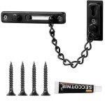 Door Chain Stainless Steel Door Security Chain with Screws and Nail Glue with Spring Anti-Theft Snap Lock for Home, Apartment, Hotels（1 Pack, Black）