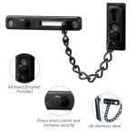Door Chain Stainless Steel Door Security Chain with Screws and Nail Glue with Spring Anti-Theft Snap Lock for Home, Apartment, Hotels（1 Pack, Black）