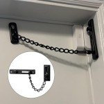 Door Chain Stainless Steel Door Security Chain with Screws and Nail Glue with Spring Anti-Theft Snap Lock for Home, Apartment, Hotels（1 Pack, Black）