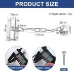 Door Chain, Door Security Chain, Door Chain, Safety Lock, Thickened Security Chain for Doors, Stainless Steel, Door Chain with Screws for Hotel Home Security - Easy to Install