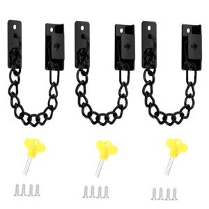 Black Door Chain Stainless Steel Door Chain Lock with Key limiting Window Anti-Theft Suitable for Hotel Office Bedroom Door Window Lock Door Latches Bolts