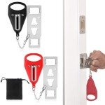 KSJEHW 2 Pieces Portable Door Lock Travel Lock Security Lock Additional Lock with Storage Bag for Security Privacy Travel Hotel Apartment Home Bedroom (Red, Black