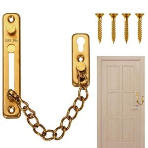 MSPEBEC Anti-Theft Chain 304 Stainless Steel Door Chain with Screw Door Chain Lock for Home Hotel Interior Doors and Windows (Gold)
