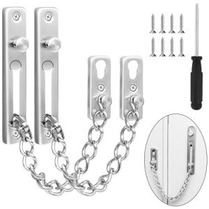 Bohoray 2 Pcs Stainless Steel Internal Door Chain, Security Door Chains for Front Door, Anti Theft Door Chain Lock with Screwdriver for Hotel, Home, Front Door, Apartment, Bedroom (Silver)