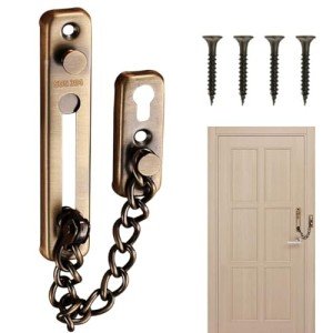 Anti-Theft Chain 304 Stainless Steel Door Chain with Screw Door Chain Lock for Home Hotel Interior Doors and Windows (Bronze)