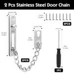 Bohoray 2 Pcs Stainless Steel Internal Door Chain, Security Door Chains for Front Door, Anti Theft Door Chain Lock with Screwdriver for Hotel, Home, Front Door, Apartment, Bedroom (Silver)