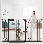 Flower Frail Extra Wide Baby Gate Black 53-57.5 Inch Wide Walk Through Pressure Mounted No Drill Long and Large Tension Metal Gate for Dog and Toddler