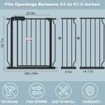 Flower Frail Extra Wide Baby Gate Black 53-57.5 Inch Wide Walk Through Pressure Mounted No Drill Long and Large Tension Metal Gate for Dog and Toddler