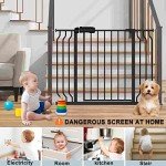 Flower Frail Extra Wide Baby Gate Black 53-57.5 Inch Wide Walk Through Pressure Mounted No Drill Long and Large Tension Metal Gate for Dog and Toddler