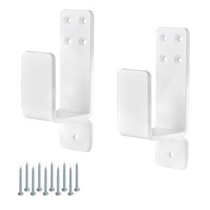 2 PCS Door Barricade Brackets, Metal U Bracket for 2x4 Lumber, Door Security Reinforcement Bracket Drop Open Bar Holder for Home Barn Garage (White)