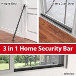 Door Stoppers Security Bar, 3-in-1 Apartment Patio Sliding Door Security Bar from Inside, Adjustable Front Door & Window Barricade Security Stick for Home Safety, Door Jammer Lock Protector, Black