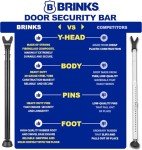 BRINKS- Portable Door Security Bar, Black, 2 Pack- Adjustable Security Door Jammer- Fits Standard Sliding Doors, Hinged Doors, and Windows- for Travel, Home, Dorm
