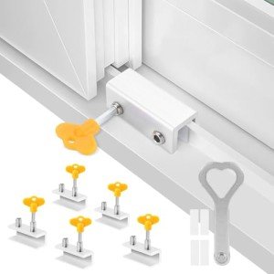 Window Locks 5 Sets, BEoffer Sliding Security Window Locks with Keys for Vertical and Horizontal Windows, No-Drill Install, Adjustable Aluminum Window Door Stoppers Burglar Proof for Home (Silver)