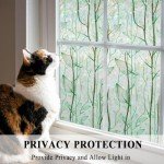 Decorative Privacy Window Film Green Rainbow Leaf Stained Glass Door Clings Static No Glue for Home and Office Anti UV Glare Window Sticker Tints,23.6 inches by 78.7 inches