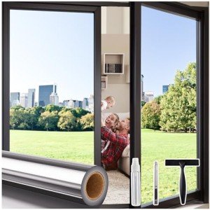 Coavas One Way Privacy Window Film with 3 Tools, Reflective Mirror Home Window Tint See Out Not in Sun Blocking Window Security Clings Self-Adhesive Daytime Privacy House Window Cover,17.5x78.7in