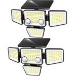 Lumisky Fairview Set of 2 Solar Powered Spotlight with 4 Black Heads, Powerful White LED Lighting, Adjustable with Motion Sensor, Ideal for Securing Garden, Patio and Outdoor