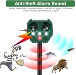 Joomouney Cat Repellent Garden,Ultrasonic Cat Deterrent Solar Animal Scarer Deterrent with PIR Sensor & Flash Light 5 Modes USB Charging, IPX4 Waterproof Animal Repellent for Cat, Dog, Fox, Bird