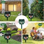 Joomouney Cat Repellent Garden,Ultrasonic Cat Deterrent Solar Animal Scarer Deterrent with PIR Sensor & Flash Light 5 Modes USB Charging, IPX4 Waterproof Animal Repellent for Cat, Dog, Fox, Bird