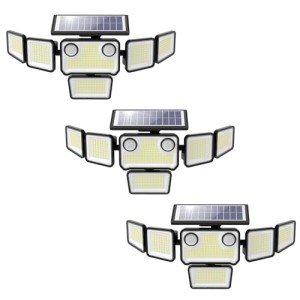 omibee Dual Motion Sensor Solar Lights Outdoor, 3000LM Solar Flood Lights 6 Adjustable Heads Solar Security Wall Lights, IP65 Waterproof & Remote Control for Graden, Outside, Backyard, 3 Pack