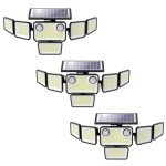 omibee Dual Motion Sensor Solar Lights Outdoor, 3000LM Solar Flood Lights 6 Adjustable Heads Solar Security Wall Lights, IP65 Waterproof & Remote Control for Graden, Outside, Backyard, 3 Pack