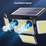 omibee Dual Motion Sensor Solar Lights Outdoor, 3000LM Solar Flood Lights 6 Adjustable Heads Solar Security Wall Lights, IP65 Waterproof & Remote Control for Graden, Outside, Backyard, 3 Pack