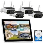 CAMCAMP Solar Security Camera Systems - 2K Outdoor Wireless CCTV Cameras Kit with 10" 2.4/5G WiFi Pro 10CH Monitor 4K NVR Human Detection 500GB Hard Drive No Monthly Fee No Wlan Needed 2-Way Talk