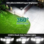 omibee Dual Motion Sensor Solar Lights Outdoor, 3000LM Solar Flood Lights 6 Adjustable Heads Solar Security Wall Lights, IP65 Waterproof & Remote Control for Graden, Outside, Backyard, 3 Pack