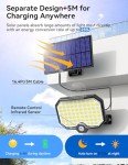 TECKNET Solar Lights Outdoor, Solar Security Light with Motion Sensor LED Solar Powered Wall Lights with Cable for Garden, Yard, Pathway - IP65 Waterproof, Separate Solar Panel