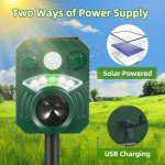 Joomouney Cat Repellent, Garden Cat Repellent Cat Deterrent Animal Scarer Ultrasonic Solar Deterrent with PIR Sensor & Flash 5 Adjustment Modes, IPX4 Waterproof Solar USB Charging for Dog Cat Fox Bird