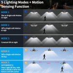 Aqonsie Solar Shed Light Outdoor Indoor, 176LED Solar Powered Motion Sensor Pendant Light Daytime Available, Solar Indoor Lights with 5 Lighting Modes & Remote for Shed Gazebo Barn Garage, 2 Pack