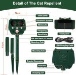 Garden Cat Repellent, Solar Cat Scarers for Gardens, Ultrasonic Animal Repellent, Waterproof Cat Deterrents with PIR Motion Sensor&5 Adjustment Modes, Fox Repellent for Farm Yard to Drive Away Animals