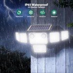 omibee Dual Motion Sensor Solar Lights Outdoor, 3000LM Solar Flood Lights 6 Adjustable Heads Solar Security Wall Lights, IP65 Waterproof & Remote Control for Graden, Outside, Backyard, 3 Pack