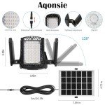Aqonsie Solar Shed Light Outdoor Indoor, 176LED Solar Powered Motion Sensor Pendant Light Daytime Available, Solar Indoor Lights with 5 Lighting Modes & Remote for Shed Gazebo Barn Garage, 2 Pack