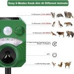 Joomouney Cat Repellent, Garden Cat Repellent Cat Deterrent Animal Scarer Ultrasonic Solar Deterrent with PIR Sensor & Flash 5 Adjustment Modes, IPX4 Waterproof Solar USB Charging for Dog Cat Fox Bird