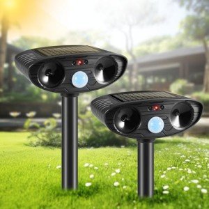 2Pack Ultrasonic Animal Repellent Outdoor Solar Animal Repeller with Motion Detection Cat Deterrent Outdoor Deer Repellent Device to Scare Raccoon Coyote Squirrel Skunk Repellent for Yard 2024