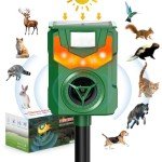 Solar Powered Ultrasonic Animal Repeller, Outdoor Cat Repeller, Flaming Eye Alarm, Animal Repeller with Sensitive Motion Sensor for Yard Repelling Cat,Dog, Rabbit, Skunk, Squirrel and Deer