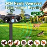 2Pack Ultrasonic Animal Repellent Outdoor Solar Animal Repeller with Motion Detection Cat Deterrent Outdoor Deer Repellent Device to Scare Raccoon Coyote Squirrel Skunk Repellent for Yard 2024