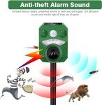 Joomouney Cat Repellent, Garden Cat Repellent Cat Deterrent Animal Scarer Ultrasonic Solar Deterrent with PIR Sensor & Flash 5 Adjustment Modes, IPX4 Waterproof Solar USB Charging for Dog Cat Fox Bird