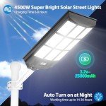 4500W Street Lights Solar Powered, 4500000LM Solar Street Lights for Outside, 2700K/4200K/6500K Dimmable Solar Street Lights Outdoor Waterproof IP66 Dusk to Dawn for Parking Lot, Pole, Garden, Yard