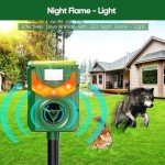 Solar Powered Ultrasonic Animal Repeller, Outdoor Cat Repeller, Flaming Eye Alarm, Animal Repeller with Sensitive Motion Sensor for Yard Repelling Cat,Dog, Rabbit, Skunk, Squirrel and Deer