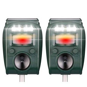XIAXIA 2x Ultrasonic Fox Repellant Cat Repellent Garden, Cat Deterrent Pet Animal Deterants Solar Powered & Waterproof, Flashing Light and USB Charge, Outdoor Farm Yard,Effective for Cats, Dogs