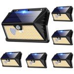 OUILA Solar Lights for Outdoor Wall Pack of 6, 185 LED, 3 Modes, Solar Outdoor Light with Motion Sensor, IP65 Waterproof LED Solar Wall Light, Garden, Yard, Fence Lighting, Front Doors (Warm White)
